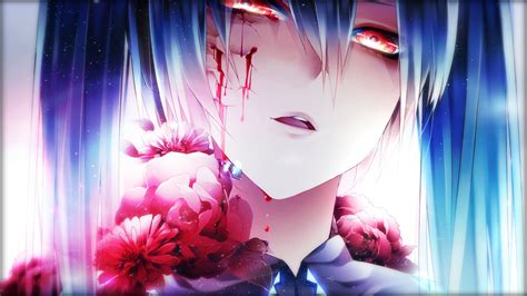 Anime girls, anime, crying, Hatsune Miku, flowers, red eyes wallpaper ...