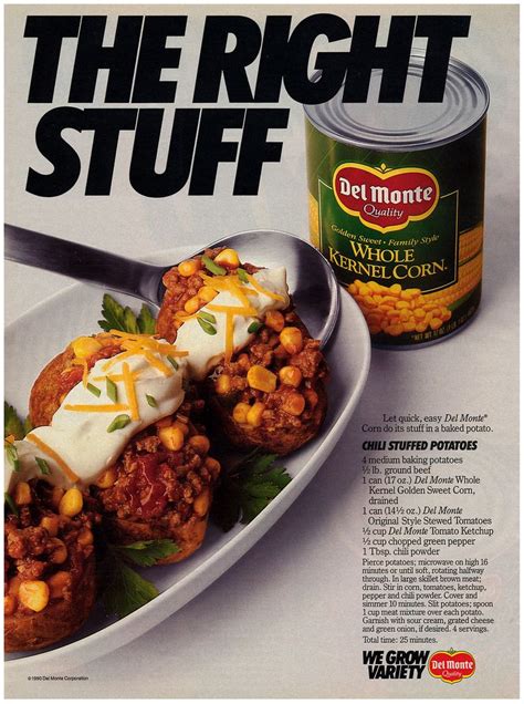 Del Monte recipe for Chili Stuffed Potatoes | Food recipes, Retro recipes, Vintage recipes