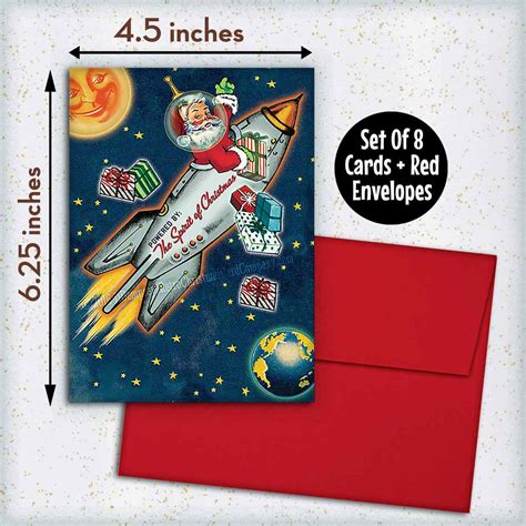 Space Age Santa Christmas Cards - Retro Rocket Christmas Cards