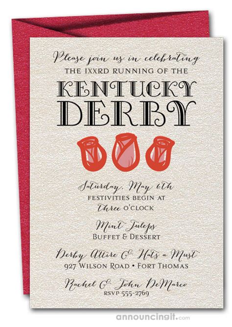 Red Rose Trio Kentucky Derby Party Invitations