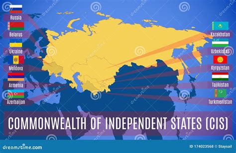 Map of the Commonwealth of Independent States CIS. Flags of Countries-members of CIS Stock ...