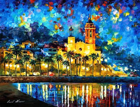 Espagne Sitges Murale Art déco peinture à lhuile sur toile | Etsy