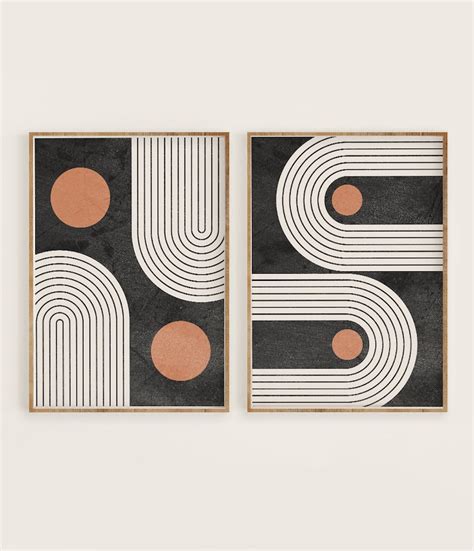 Mid Century Modern Geometric Art Print Set of 2 Neutral - Etsy