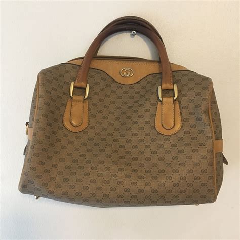 GUCCI Vintage 1970s Authentic Designer Hand Bag, Gucci GG Brown Monogram Canvas HandBag Made In ...