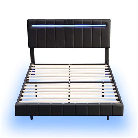 Queen Size Floating Bed Frame with LED Lights and USB Charging - Bed ...