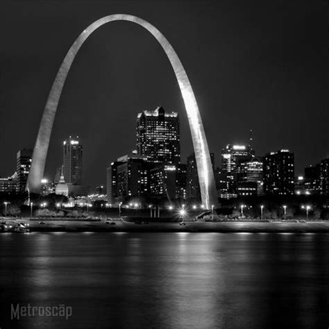 Black and White Photos of The St Louis Arch and Skyline at Night - Metroscap.com Night Pictures ...