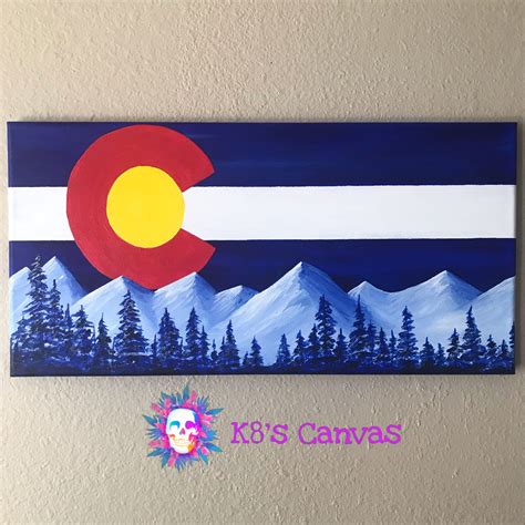 10”x20” canvas. Colorado flag and blue mountains by K8’s Canvas. $50 Colorado Flag Art, Colorado ...