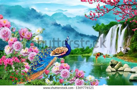 3d Nature Waterfall Wallpaper Stock Illustration 1369776521 | Shutterstock