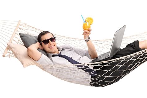 Businessman Lying in Hammock and Drinking a Cocktail Stock Photo - Image of enjoying, refreshing ...