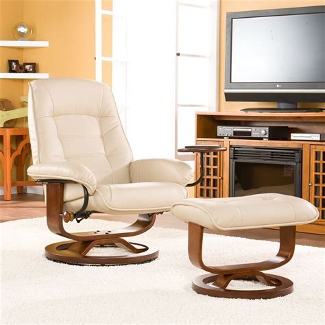 Southern Enterprises Taupe Leather Recliner and Ottoman - UP1332RC #SEI ...