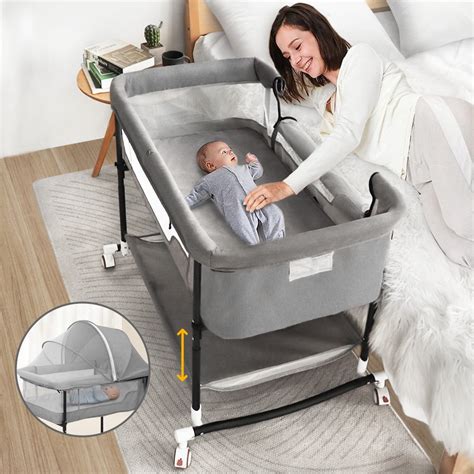 Baby Bassinet, Comomy Portable Infant Bedside Crib with Storage Basket and Wheel, for 0-24 ...