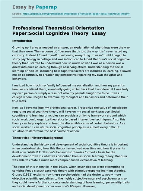 Professional Theoretical Orientation Paper:Social Cognitive Theory Free ...