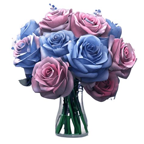 Hyperdetailed Realistic Blue and Pink Rose Bouquet · Creative Fabrica