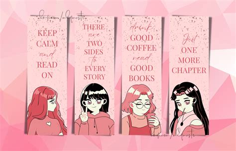 Set of 4 Printable Quotes for Book Lovers - Pink Anime Girl Theme ...