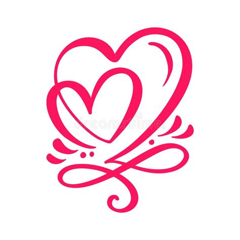 Two Lover Calligraphic Hearts. Handmade Vector Calligraphy Stock Vector - Illustration of logo ...