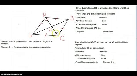 Rhombus Theorems and 2-column proofs - YouTube