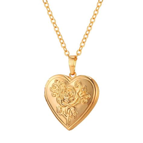 U7 Heart Shaped Photo Locket Pendant Women Fashion Jewelry 18K Gold ...