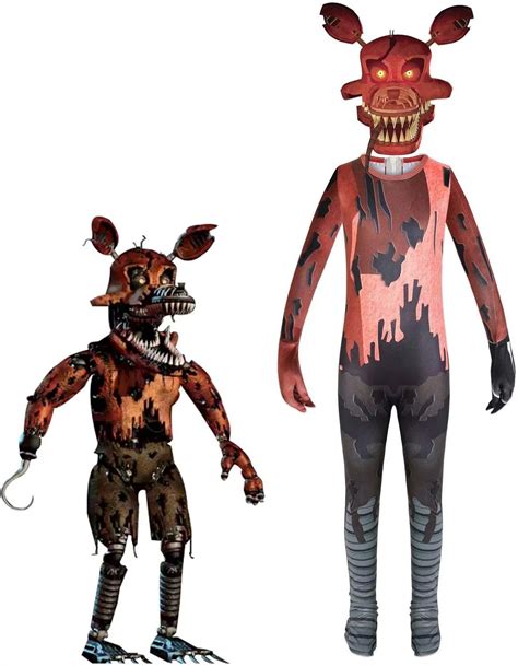 FNAF Costume Cosplay Creepy Foxy Cosplay Costume Jumpsuit for Kids Adult,Nightmare Scary Foxy ...