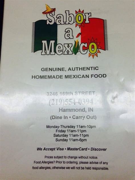 Sabor A Mexico Menu, Menu for Sabor A Mexico, Hammond, Hammond ...