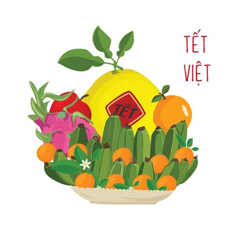 Five fruit tray vector. Fruit tray in Vietnamese traditional new year ...