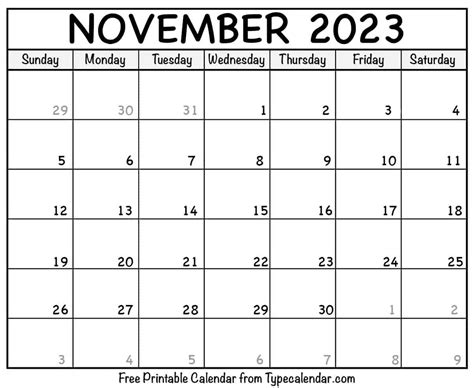 Free Printable November 2023 Calendars - Download