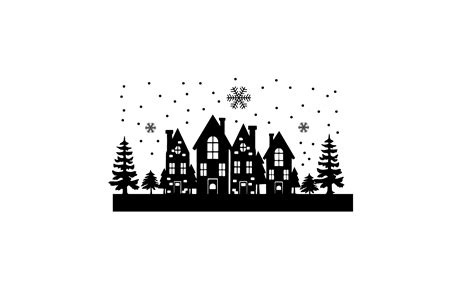 Christmas Village Silhouette Illustration par st · Creative Fabrica