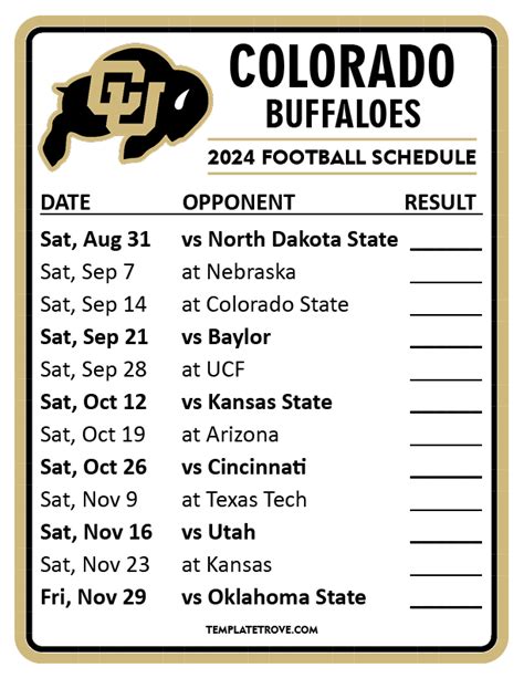 Printable 2024 Colorado Buffaloes Football Schedule