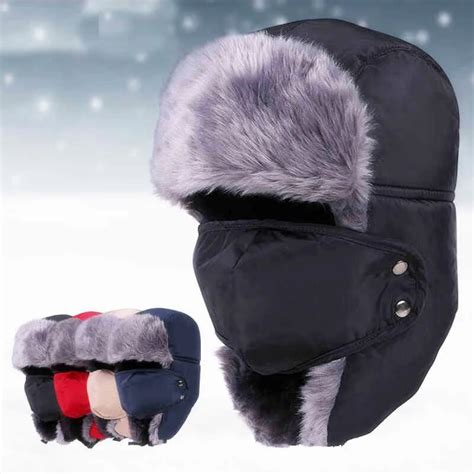 Outdoor Winter Thickened Windproof Hiking Skiing Hats For Men Women Unisex Earflap Caps Keep ...