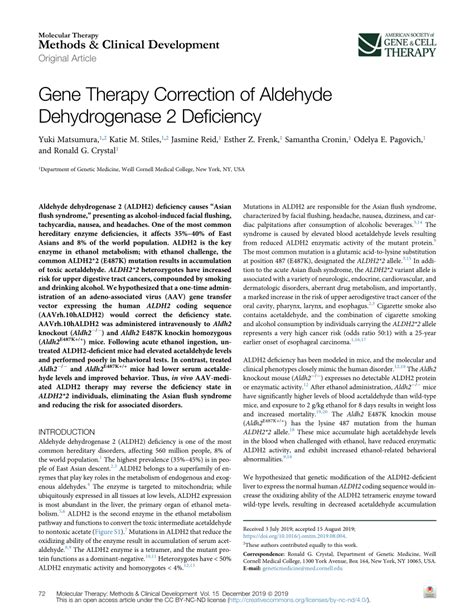 (PDF) Gene Therapy Correction of Aldehyde Dehydrogenase 2 Deficiency