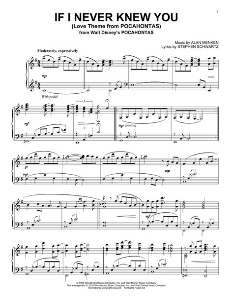 If I Never Knew You (Love Theme from POCAHONTAS) | Sheet Music Direct