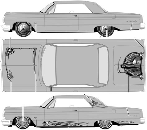 1964 Chevrolet Impala Lowrider Coupe blueprints free - Outlines