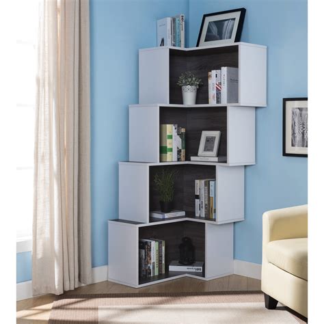 Furniture of America Pirra Contemporary 4-shelf Corner Bookcase Distressed Grey Distressed, Wood ...