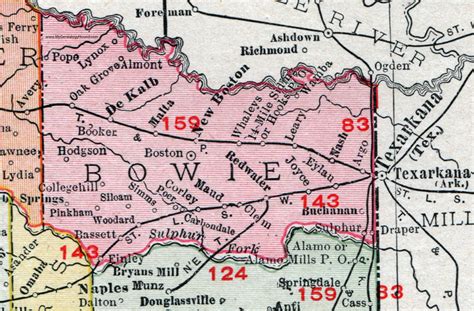 Bowie County, Texas, 1911, Map, Rand McNally, Texarkana, Boston, New Boston