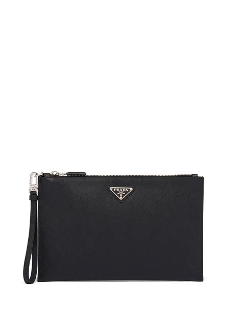 Prada Logo Plaque Clutch | Black | FARFETCH