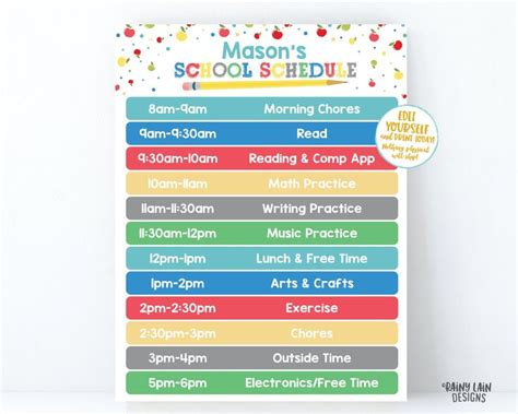 Editable Daily Schedule Kids Task List Template Printable Kids Home School Schedule Chore Chart ...