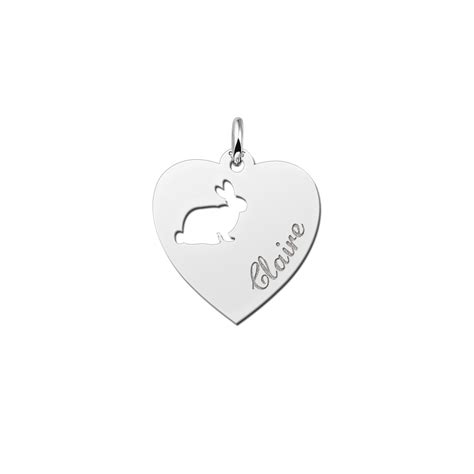 Engraved Silver Heart Necklace, Rabbit with Name