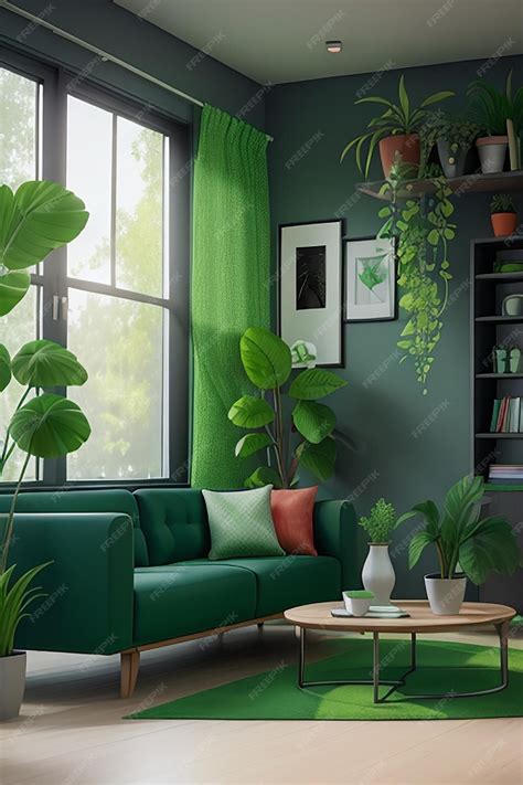 Premium AI Image | 3d Modern Interior Room With Green Plants