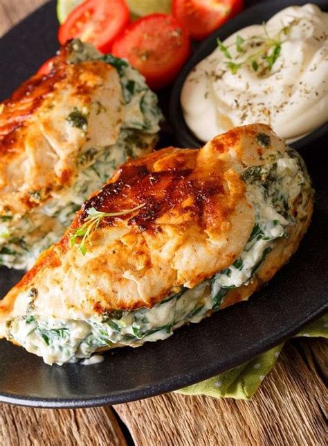 Spinach & Cream Cheese Stuffed Pan Fried Chicken Breasts - The Kitchen Magpie - Low Carb