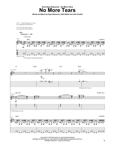 No More Tears by Ozzy Osbourne - Guitar Tab - Guitar Instructor