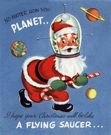 Space Santa Vintage Greeting Card | Vintage christmas cards, Vintage ...