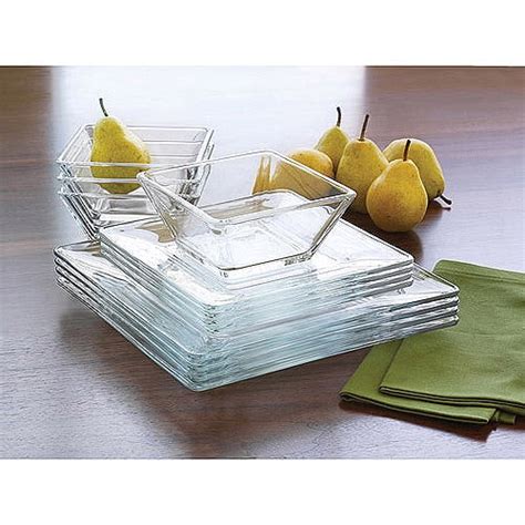 Mainstays 12-Piece Square Clear Glass Dinnerware Set - Walmart.com - Walmart.com