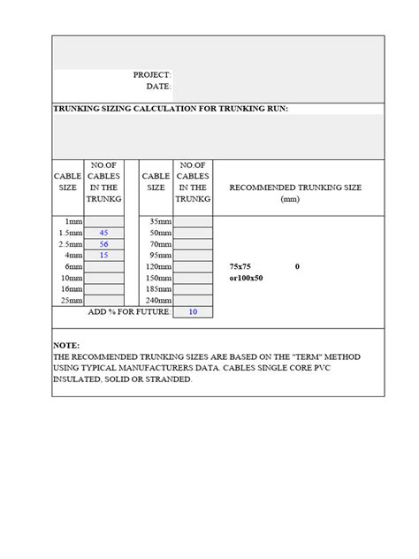 Trunking Size Calculation | PDF