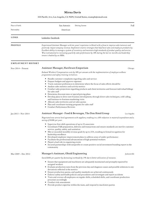 Assistant Manager Resume & Writing Guide | 12 Samples | PDF | 2019