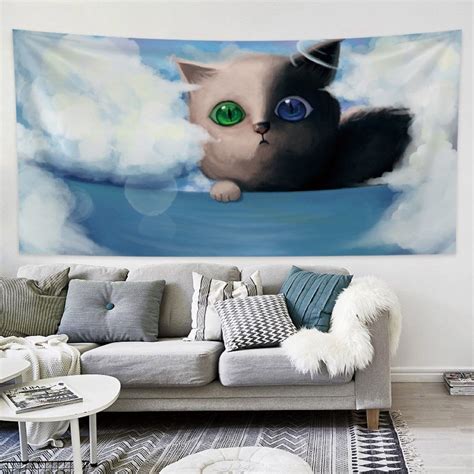 High Quality Large Tapestry Cartoon Cat Painting in 2020 | Cat painting ...