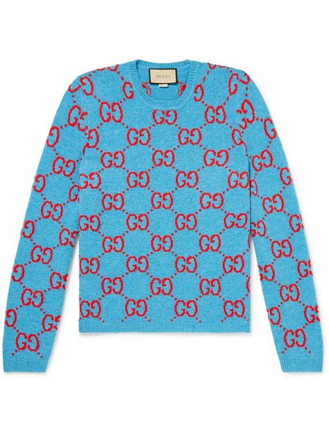 GUCCI - Logo-Jacquard Wool Sweater - Blue Gucci