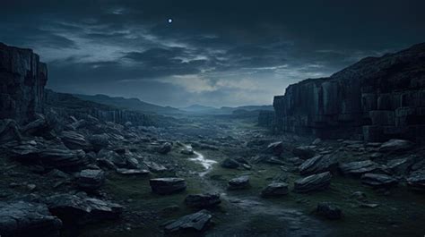 Premium AI Image | A photo of a karst landscape with limestone pavements eerie moonlight