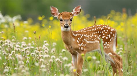 A White Tailed Deer Fawn Standing In A Meadow Background, Nature, Baby, Animal Background Image ...