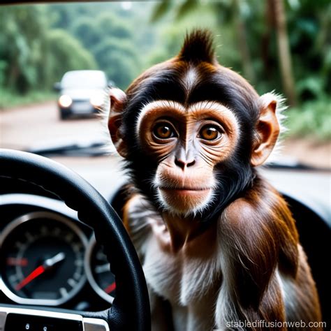 Monkey Driving a Car | Stable Diffusion Online