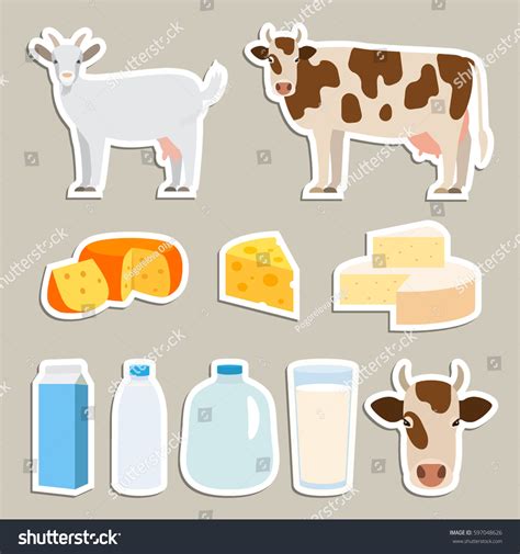 Large Set Dairy Products Animals Giving Stock Vector (Royalty Free) 597048626 | Shutterstock