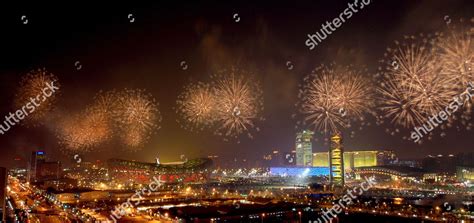 Fireworks Go Off Over National Stadium Editorial Stock Photo - Stock ...